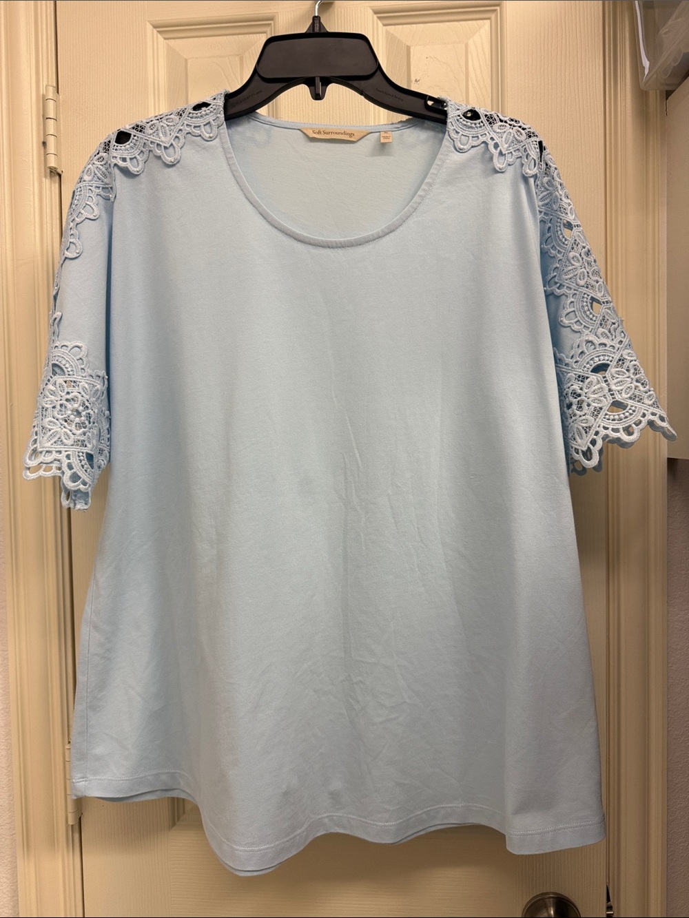 Soft Surroundings Light Blue Crochet Sleeve Tunic